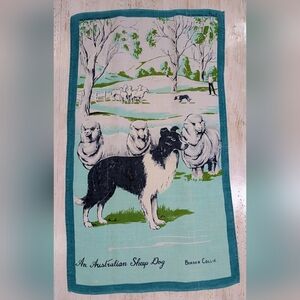 Vintage Pure Linen Tea Towel - An Austrailan Sheep Dog Border Collie By Heil